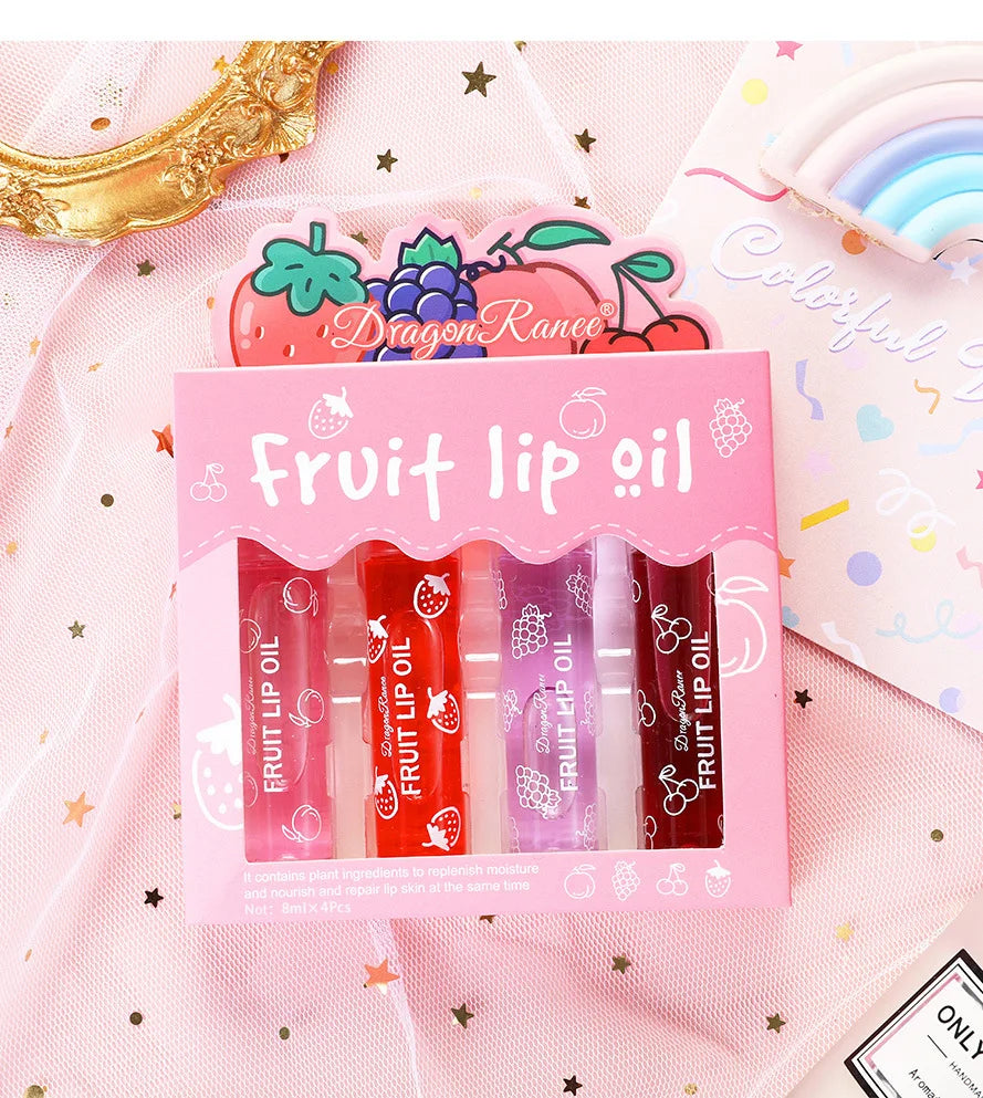Set of Four Rolling Head Lip Oils Moisturizing Hydrating Roller Ball Lip Care Anti-Drying Transparent Lip Blam for Lip Health