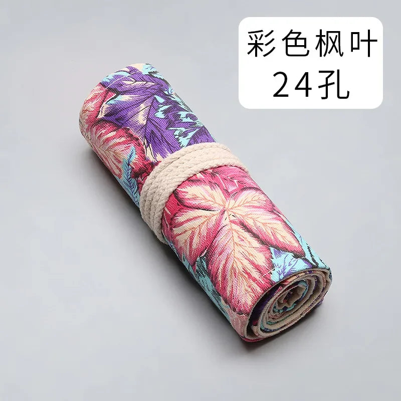 12/36/72 Holes Crayon Bag Pencil Case Japanese Stationery Pencil Make Up Storage Bag Pencil Roll for School Supplies