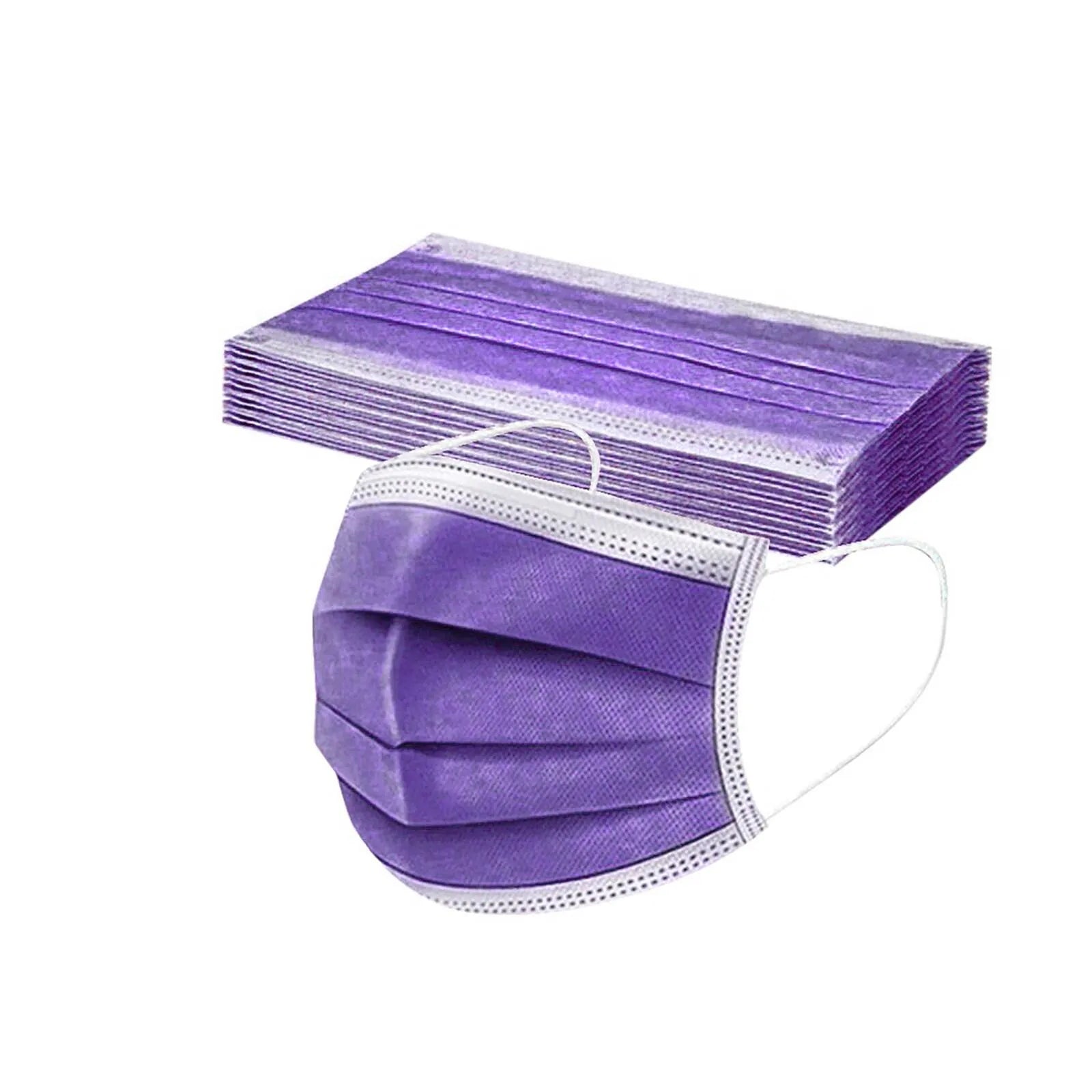 50pcs Women Man Solid Disposable Face Mask 3ply Ear Loop Anti-Pm2.5 Mask Fan Purple Disposable Mask Dustproof And Aesthetically