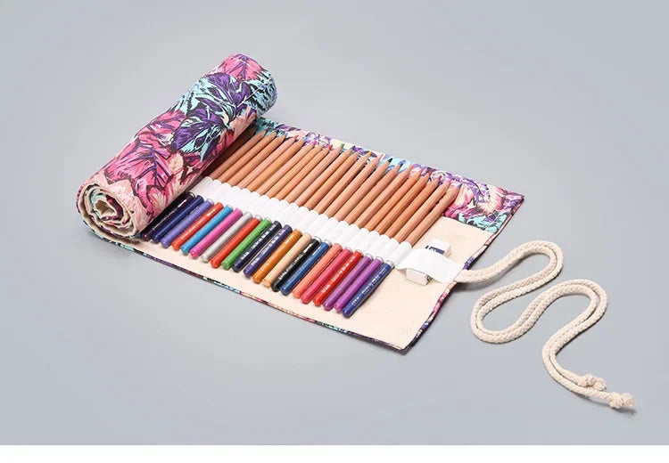 12/36/72 Holes Crayon Bag Pencil Case Japanese Stationery Pencil Make Up Storage Bag Pencil Roll for School Supplies