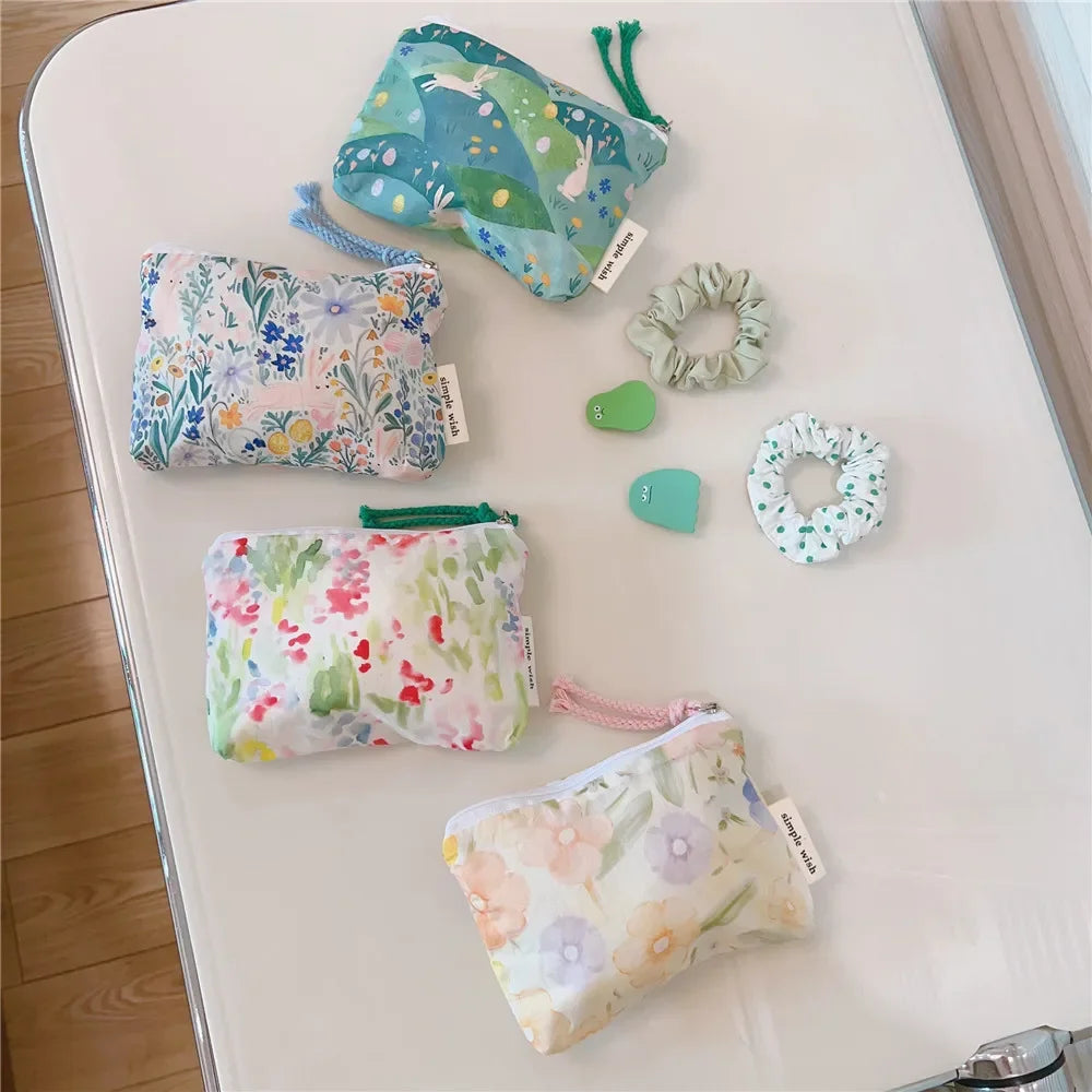 Mini  Make Up Bags Small Zipper Women Cute Floral Clutch Lipstick Bag Key Wallet Lady Cotton Travel Makeup Storage Bag Pouch