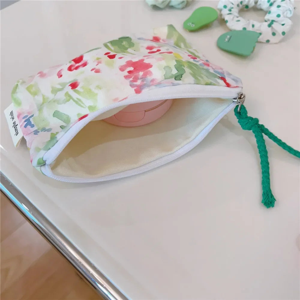 Mini  Make Up Bags Small Zipper Women Cute Floral Clutch Lipstick Bag Key Wallet Lady Cotton Travel Makeup Storage Bag Pouch