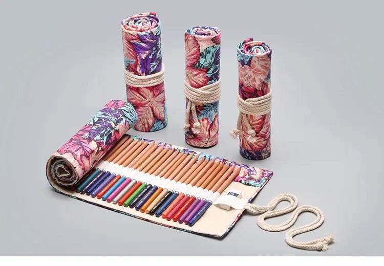 12/36/72 Holes Crayon Bag Pencil Case Japanese Stationery Pencil Make Up Storage Bag Pencil Roll for School Supplies