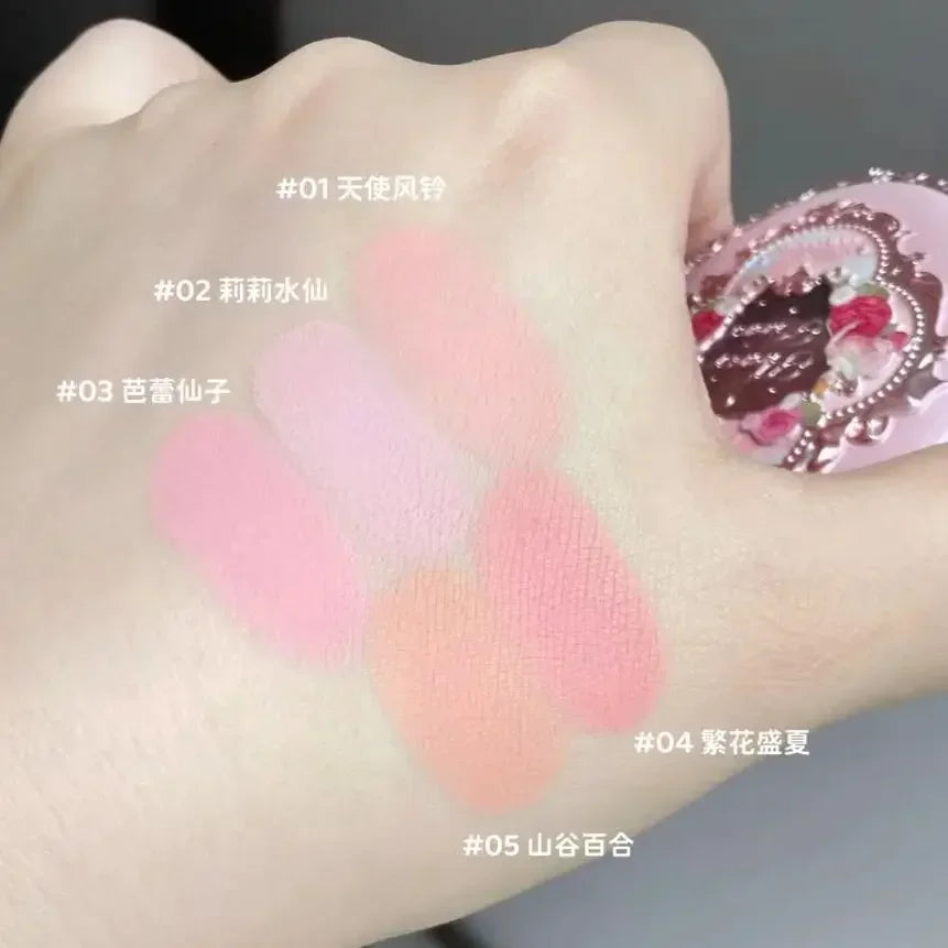 Flower Knows  Embossed Blush Fine Powder Makeup Smooth Long-Lasting Blusher Face Enhancing Makeup Color