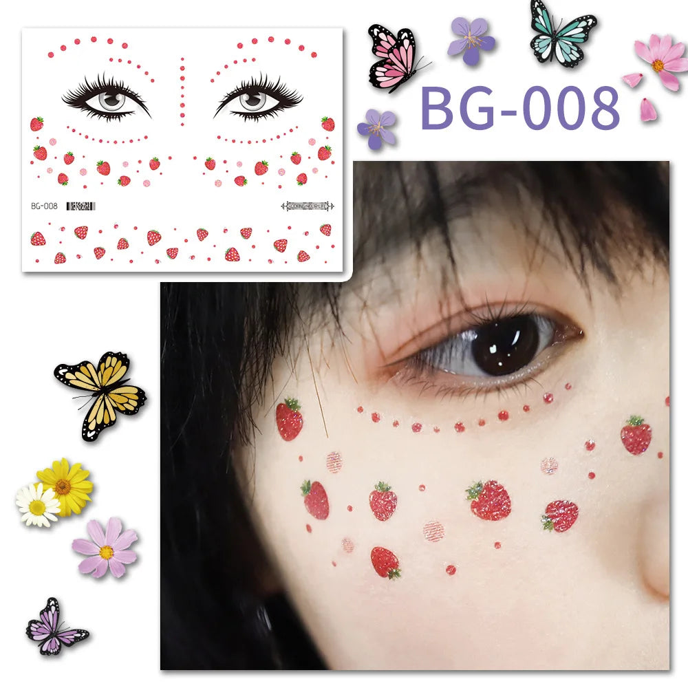 Purple Fairy Butterfly Tattoo Stickers Waterproof Eyes Face Stickers Glitters Body Art Fake Tattoos Dance Music Festival Make Up