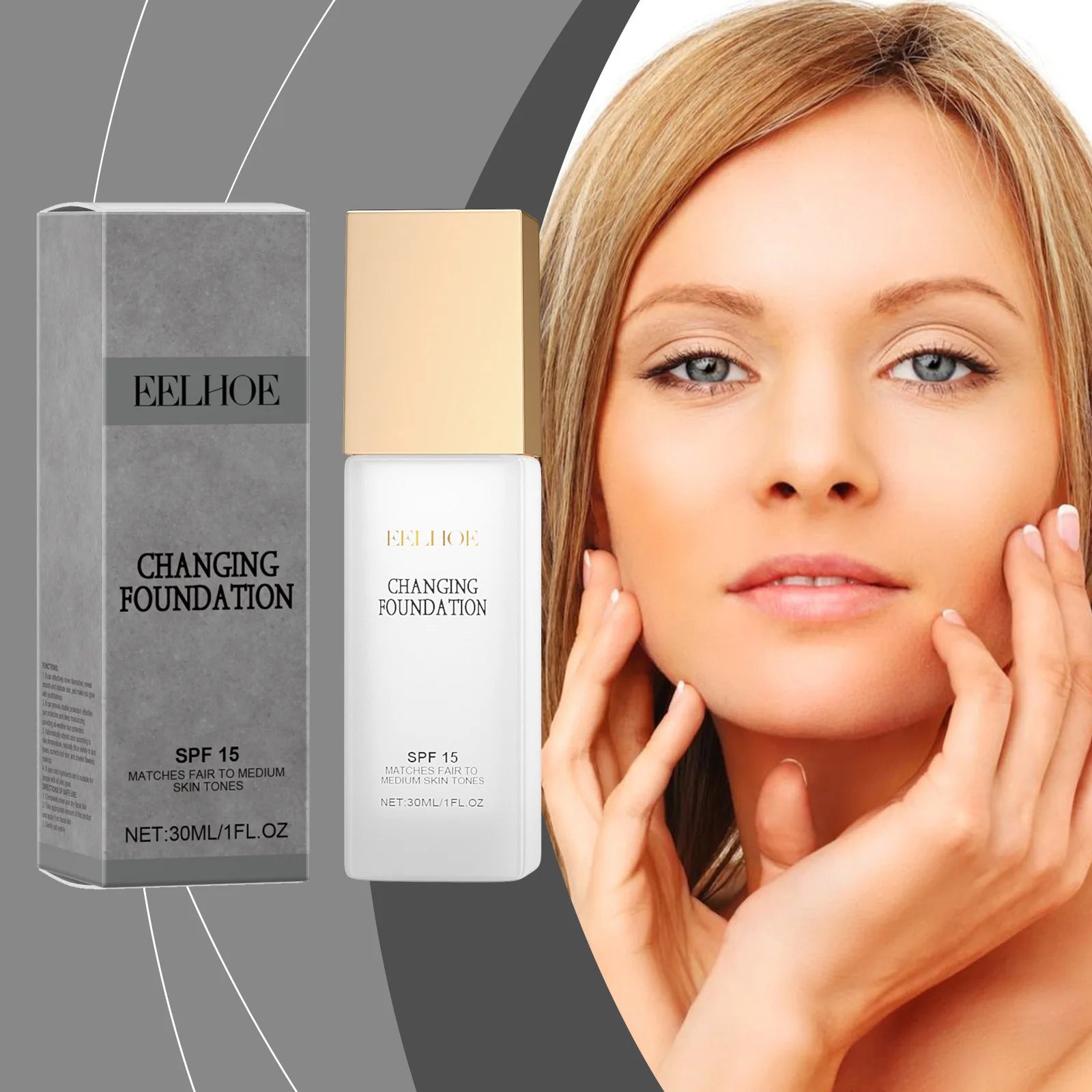 EELHOE Colour Changing Foundation Spf 15 Sun Protection Waterproof Oil Control Brighten Colour Changing Mature Skin Foundation