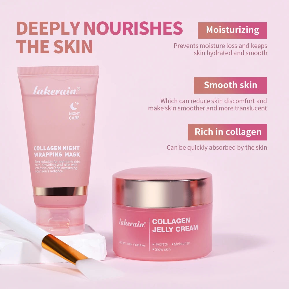 Lakerain Collagen Peeling Mask Rejuvenating Hydrolyzed Deeply Nourish Tighten Moisturizing Collagen Jelly Cream Set With Brush