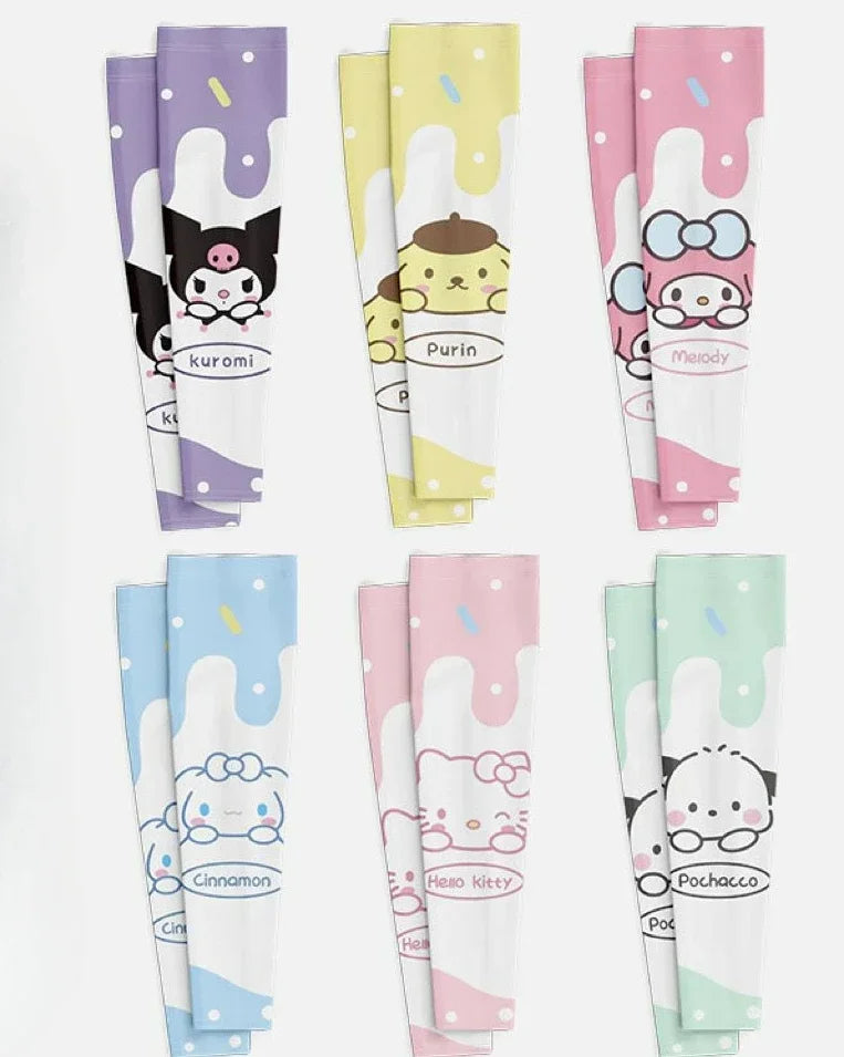 Sanrio Anime Hello Kitty 1Pair Kids Arm Sleeves Sun Protection Cooling UV Protection Sleeves Anti-Slip Ice Silk Arm Covers Gift