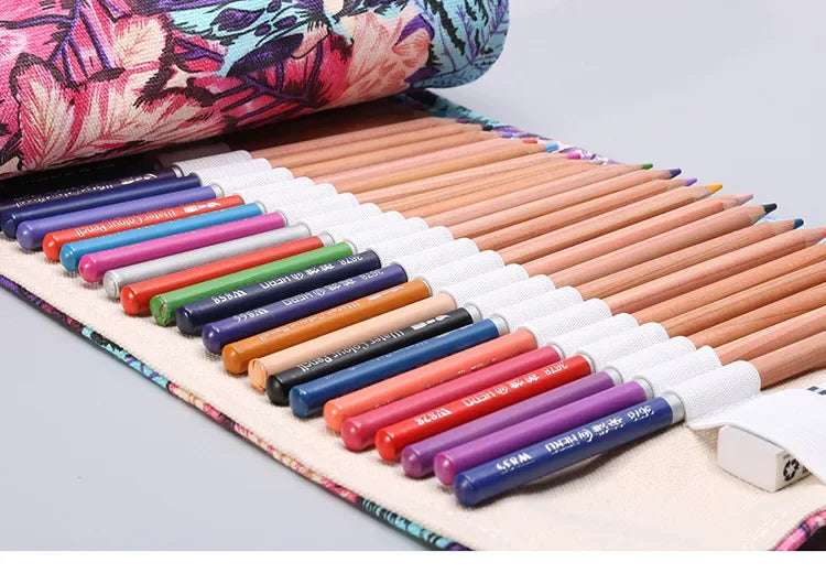 12/36/72 Holes Crayon Bag Pencil Case Japanese Stationery Pencil Make Up Storage Bag Pencil Roll for School Supplies