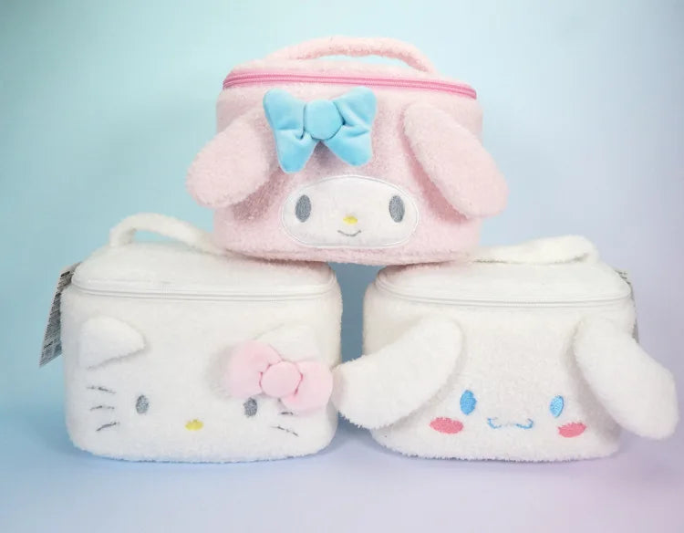 Sanrio Hello Kitty Plush Cosmetic Bag Cute Kuromi My Melody Zipper Large  Women Travel Make Up Toiletry Bag Washing Pouch Pouch