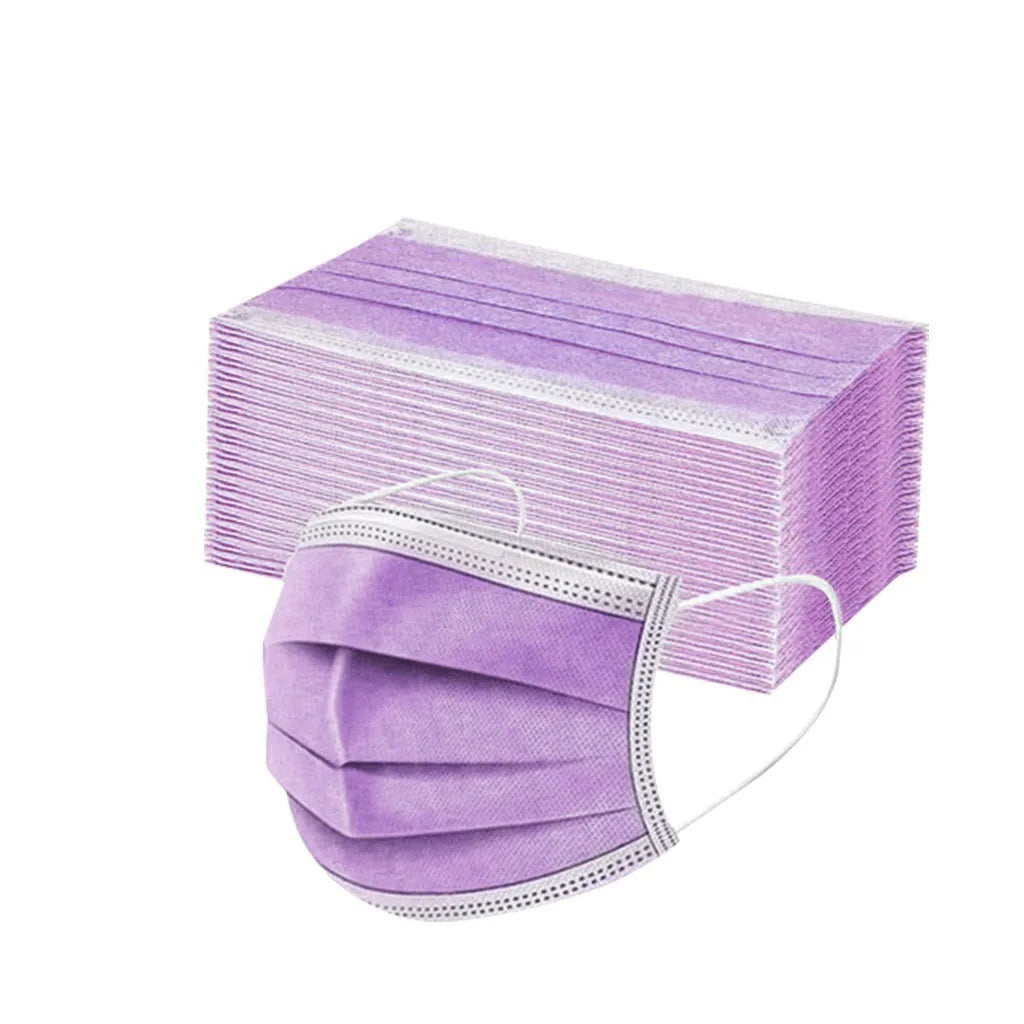 50pcs Women Man Solid Disposable Face Mask 3ply Ear Loop Anti-Pm2.5 Mask Fan Purple Disposable Mask Dustproof And Aesthetically