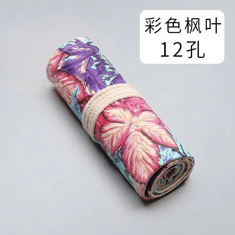 12/36/72 Holes Crayon Bag Pencil Case Japanese Stationery Pencil Make Up Storage Bag Pencil Roll for School Supplies