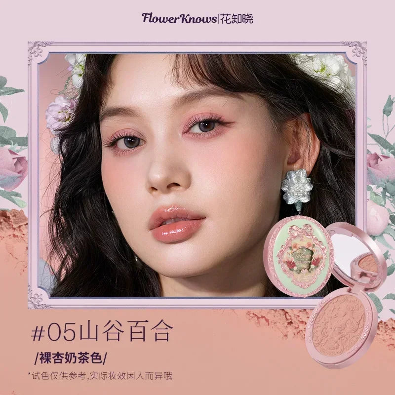Flower Knows  Embossed Blush Fine Powder Makeup Smooth Long-Lasting Blusher Face Enhancing Makeup Color