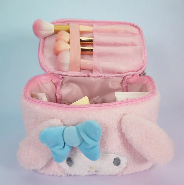 Sanrio Hello Kitty Plush Cosmetic Bag Cute Kuromi My Melody Zipper Large  Women Travel Make Up Toiletry Bag Washing Pouch Pouch