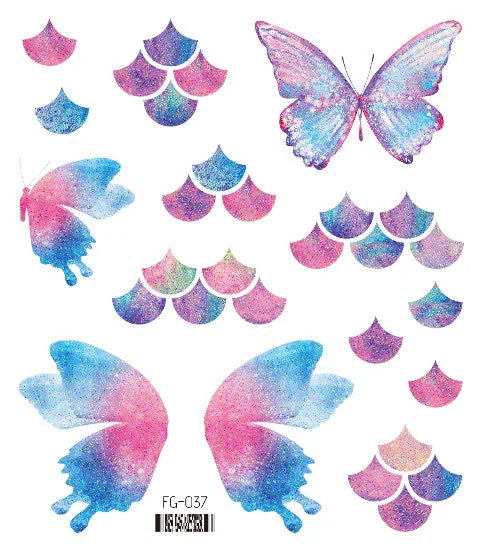 Purple Fairy Butterfly Tattoo Stickers Waterproof Eyes Face Stickers Glitters Body Art Fake Tattoos Dance Music Festival Make Up