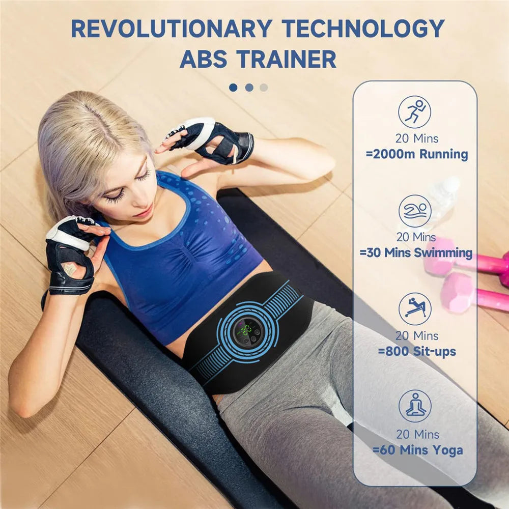 EMS Abdominal Toning Belt Abs Muscle Trainer USB ReCharge Muscle Toner Body Waist Belly Massager Weight Loss Fitness Equiment
