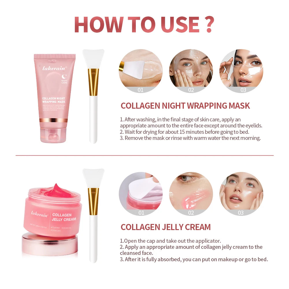 Lakerain Collagen Peeling Mask Rejuvenating Hydrolyzed Deeply Nourish Tighten Moisturizing Collagen Jelly Cream Set With Brush