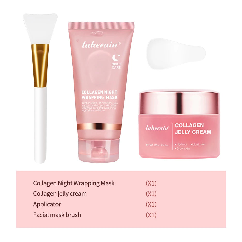 Lakerain Collagen Peeling Mask Rejuvenating Hydrolyzed Deeply Nourish Tighten Moisturizing Collagen Jelly Cream Set With Brush