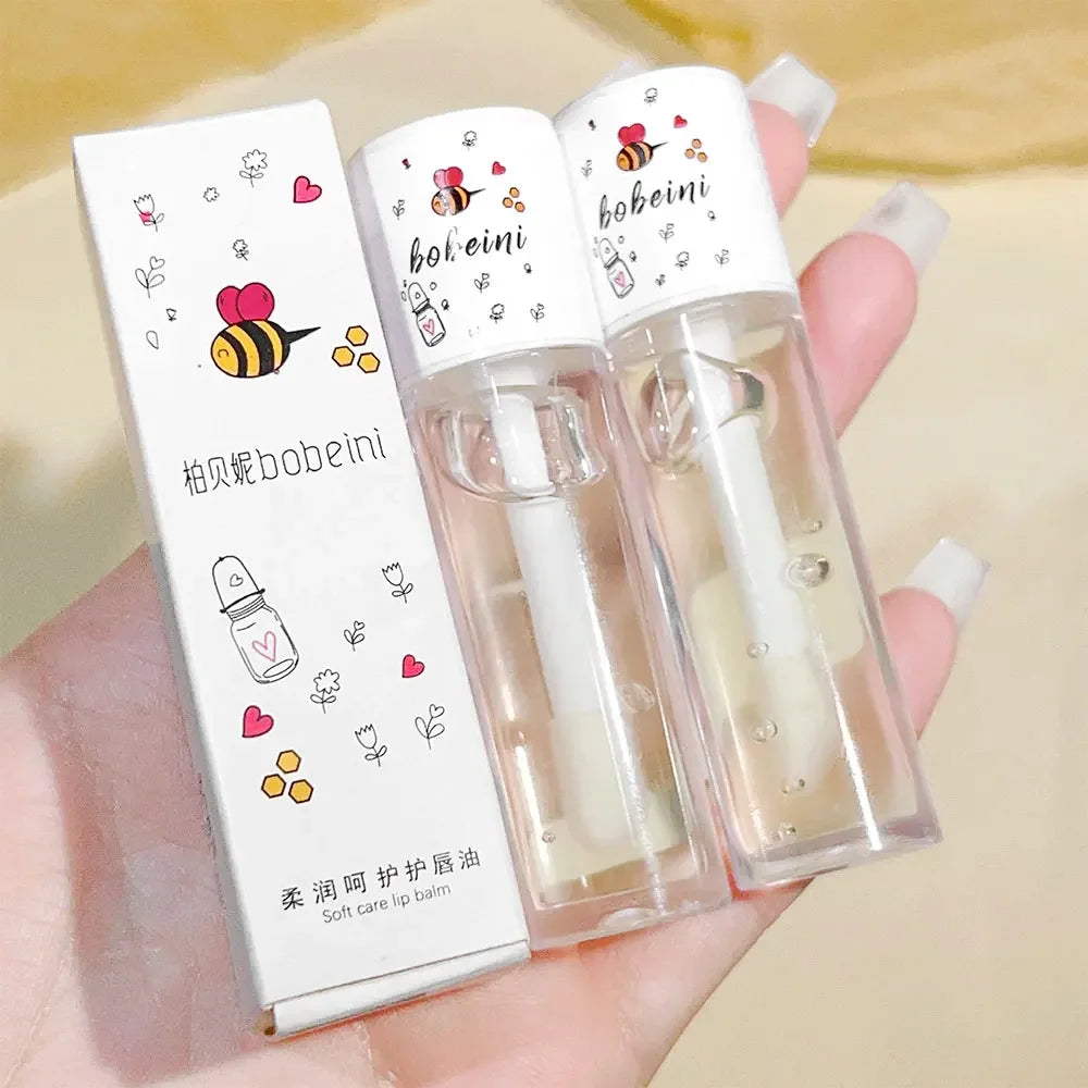 Peach Milk Lip Oil, Bee Lip Balm, Moisturizing Lip Balm, Soothing and Hydrating Lip Oil, Easily Repairs Dry, Cracked Lips