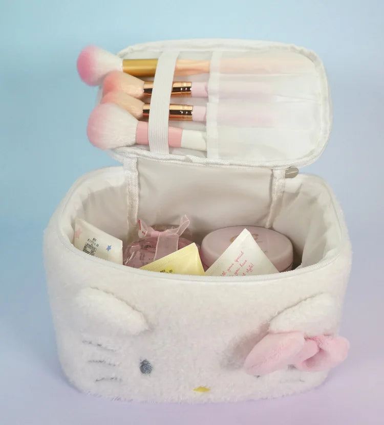 Sanrio Hello Kitty Plush Cosmetic Bag Cute Kuromi My Melody Zipper Large  Women Travel Make Up Toiletry Bag Washing Pouch Pouch