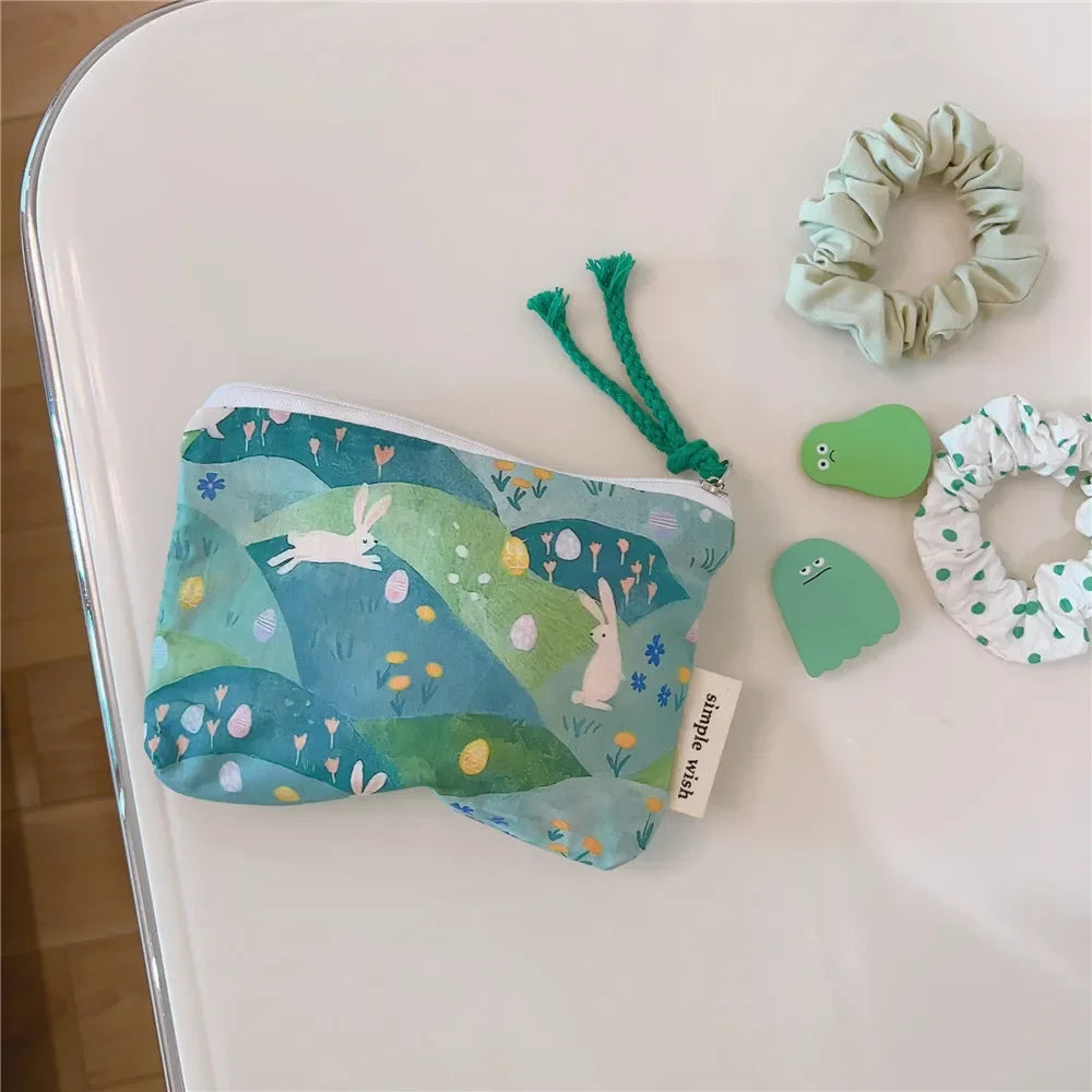 Mini  Make Up Bags Small Zipper Women Cute Floral Clutch Lipstick Bag Key Wallet Lady Cotton Travel Makeup Storage Bag Pouch