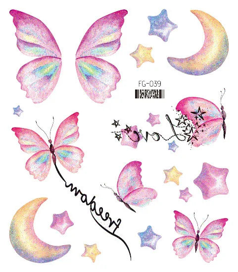 Purple Fairy Butterfly Tattoo Stickers Waterproof Eyes Face Stickers Glitters Body Art Fake Tattoos Dance Music Festival Make Up