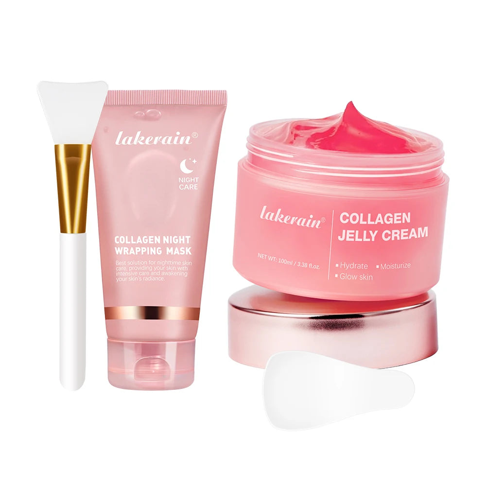 Lakerain Collagen Peeling Mask Rejuvenating Hydrolyzed Deeply Nourish Tighten Moisturizing Collagen Jelly Cream Set With Brush