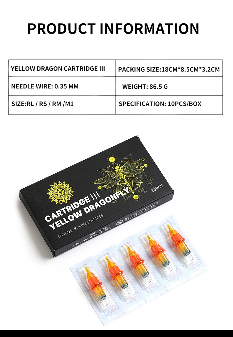YILONG 10PCS Individual Package RM/RL/RS/M1 Cartridge Tattoo Needles Permanent Make-Up Tattoo Tool for Tattoo Machine Pen