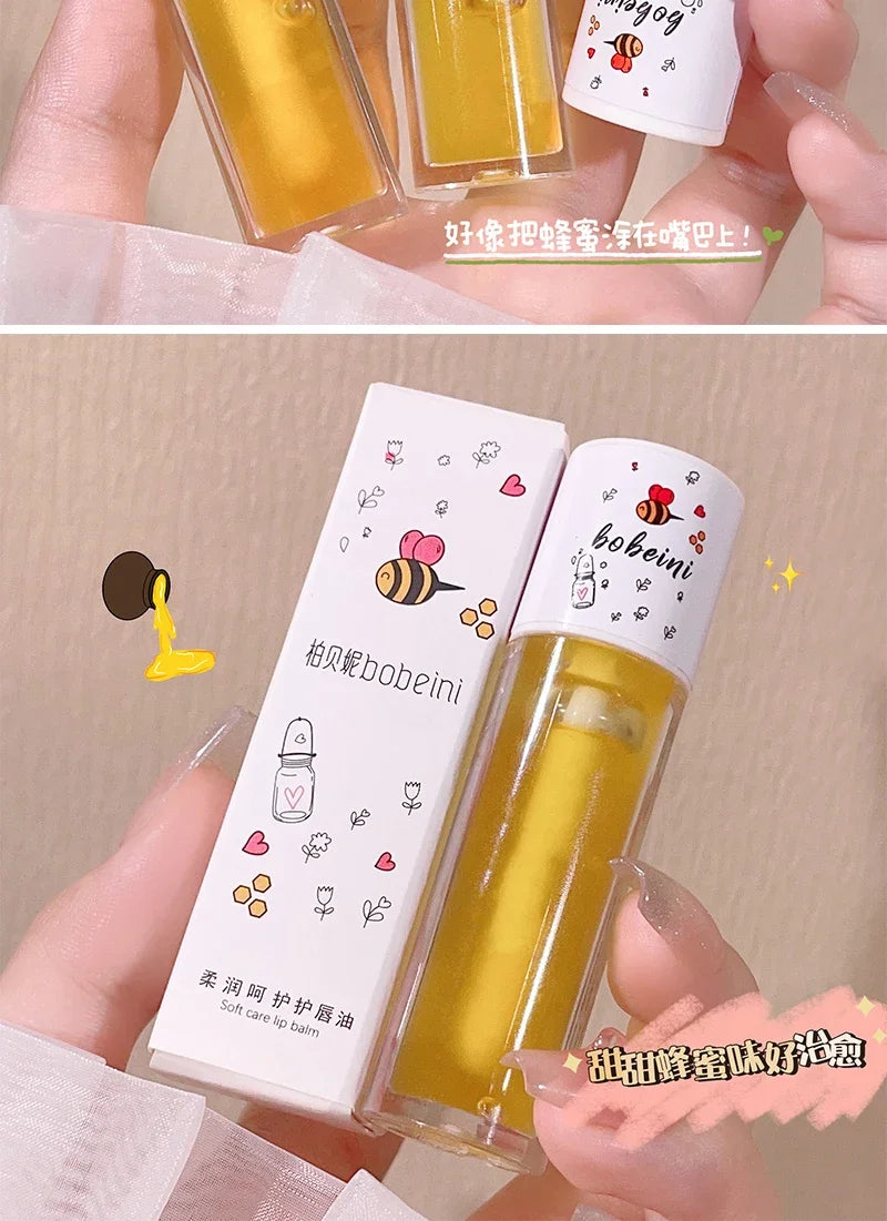 Peach Milk Lip Oil, Bee Lip Balm, Moisturizing Lip Balm, Soothing and Hydrating Lip Oil, Easily Repairs Dry, Cracked Lips