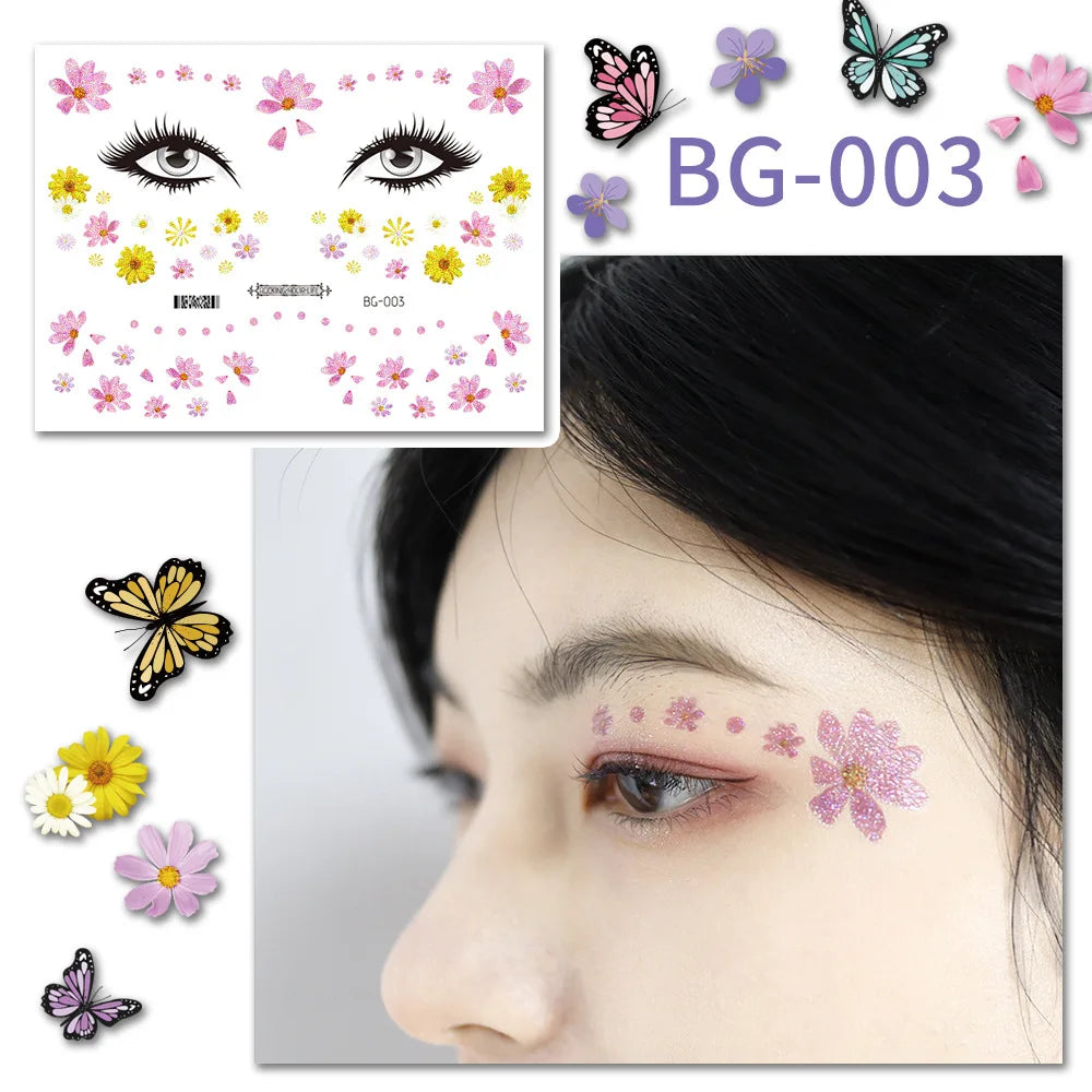 Purple Fairy Butterfly Tattoo Stickers Waterproof Eyes Face Stickers Glitters Body Art Fake Tattoos Dance Music Festival Make Up