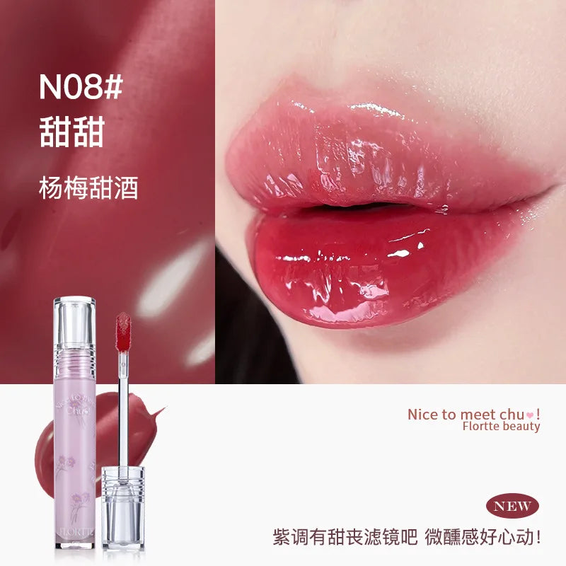 FLORTTE Glow Lip Glaze First Kiss Dew Vitamin Long-Lasting Lip Gloss Lipstick Make Up Mirror Lipgloss