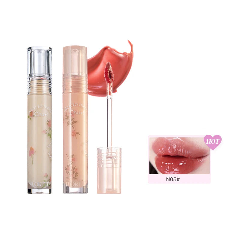 FLORTTE Glow Lip Glaze First Kiss Dew Vitamin Long-Lasting Lip Gloss Lipstick Make Up Mirror Lipgloss