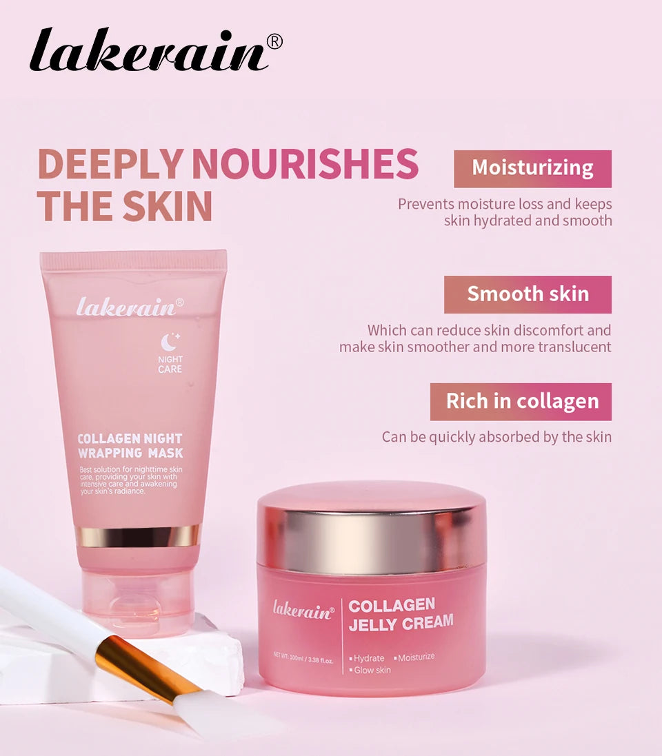 Lakerain Collagen Peeling Mask Rejuvenating Hydrolyzed Deeply Nourish Tighten Moisturizing Collagen Jelly Cream Set With Brush