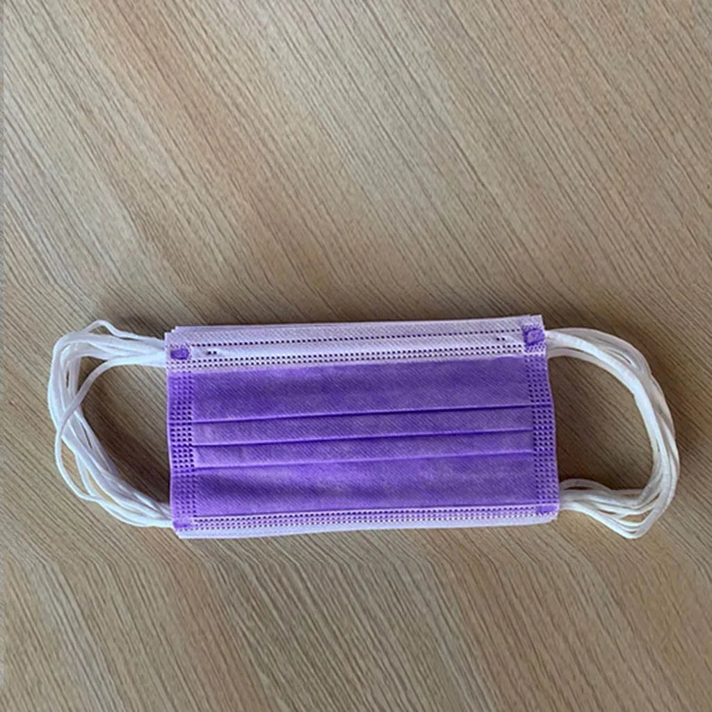 50pcs Women Man Solid Disposable Face Mask 3ply Ear Loop Anti-Pm2.5 Mask Fan Purple Disposable Mask Dustproof And Aesthetically