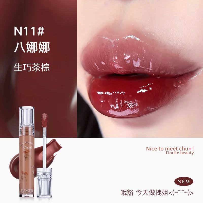 FLORTTE Glow Lip Glaze First Kiss Dew Vitamin Long-Lasting Lip Gloss Lipstick Make Up Mirror Lipgloss