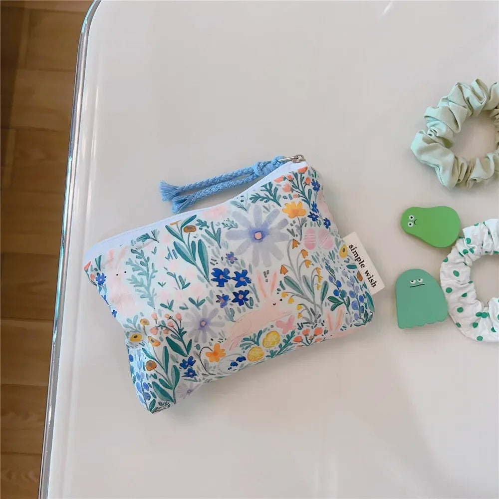 Mini  Make Up Bags Small Zipper Women Cute Floral Clutch Lipstick Bag Key Wallet Lady Cotton Travel Makeup Storage Bag Pouch