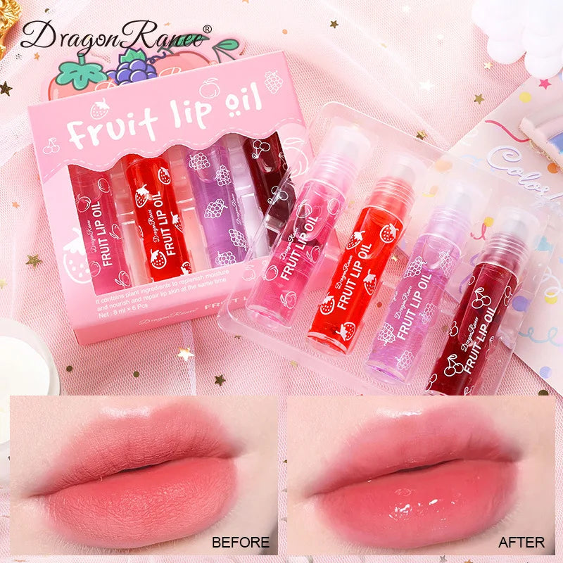 Set of Four Rolling Head Lip Oils Moisturizing Hydrating Roller Ball Lip Care Anti-Drying Transparent Lip Blam for Lip Health