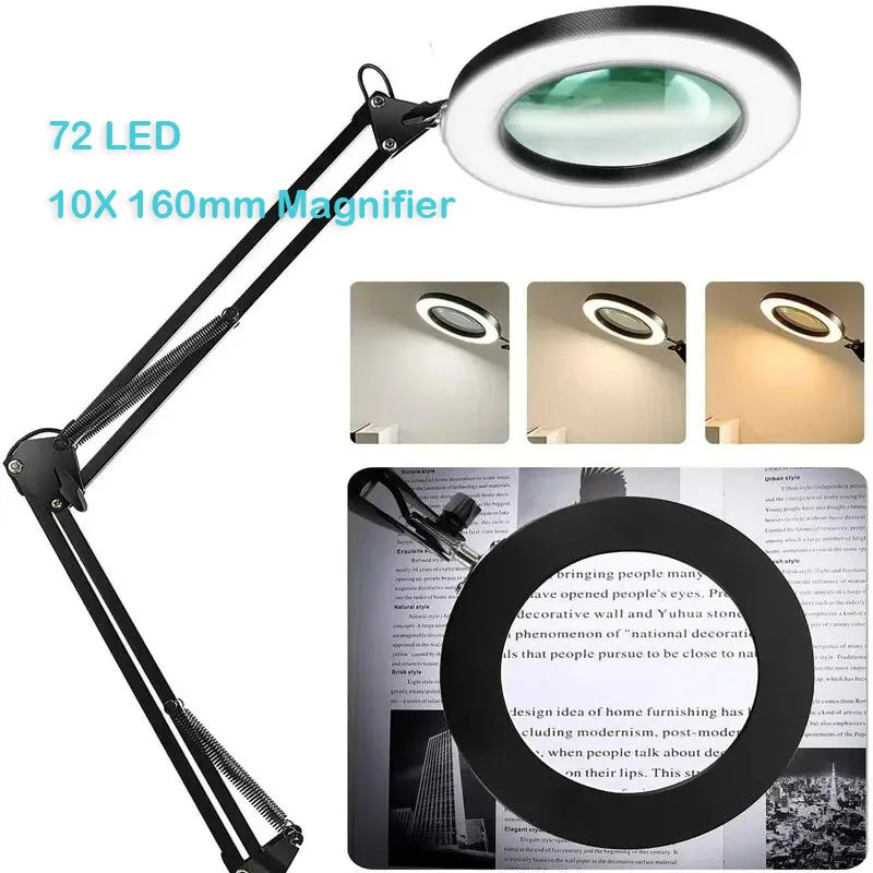 72LED 8X/10X NEW Illuminated Magnifier USB 3 Colors LED Magnifying Glass for Soldering Iron Repair/Table Lamp/Skincare Beauty