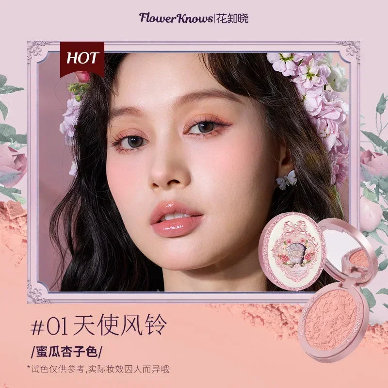 Flower Knows  Embossed Blush Fine Powder Makeup Smooth Long-Lasting Blusher Face Enhancing Makeup Color
