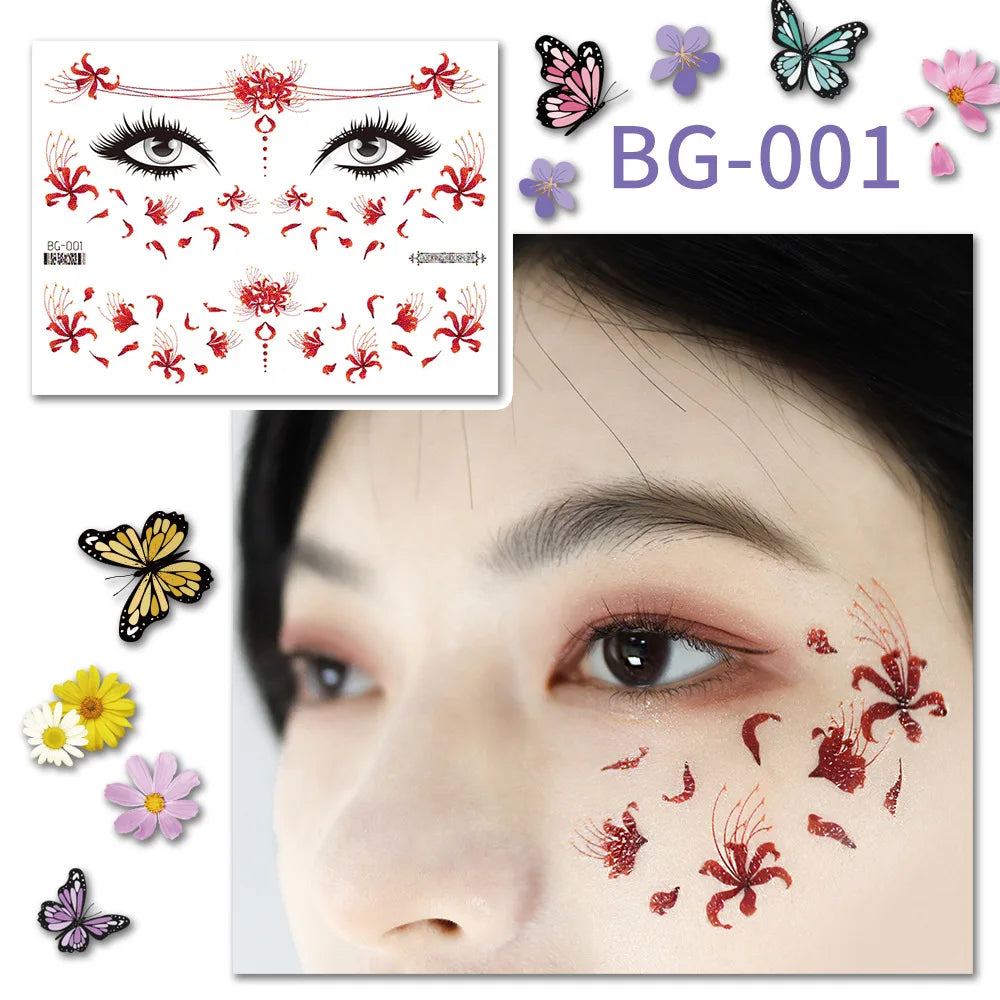 Purple Fairy Butterfly Tattoo Stickers Waterproof Eyes Face Stickers Glitters Body Art Fake Tattoos Dance Music Festival Make Up