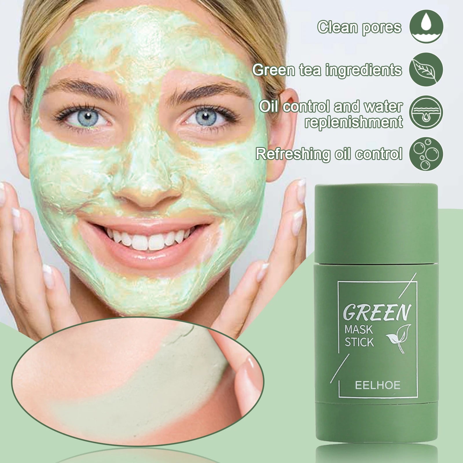 Green tea solid mask deep cleansing hydrating mask stick shrinks pores smearable mud mask stick deep moisturizing tender skin