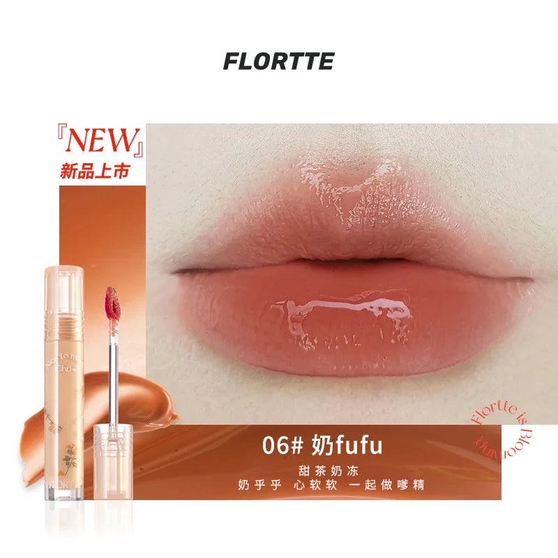 FLORTTE Glow Lip Glaze First Kiss Dew Vitamin Long-Lasting Lip Gloss Lipstick Make Up Mirror Lipgloss