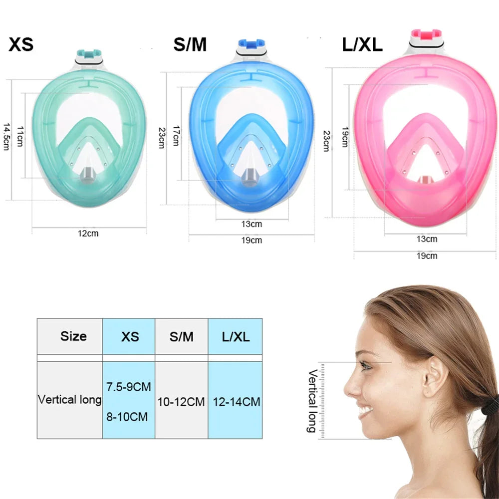 Full Face Children Underwater Snorkeling  Swimming Mask Set Scuba Diving Respirator Masks Anti Fog Safe Breathing for Kids Adult