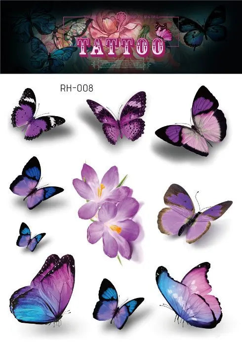 Purple Fairy Butterfly Tattoo Stickers Waterproof Eyes Face Stickers Glitters Body Art Fake Tattoos Dance Music Festival Make Up