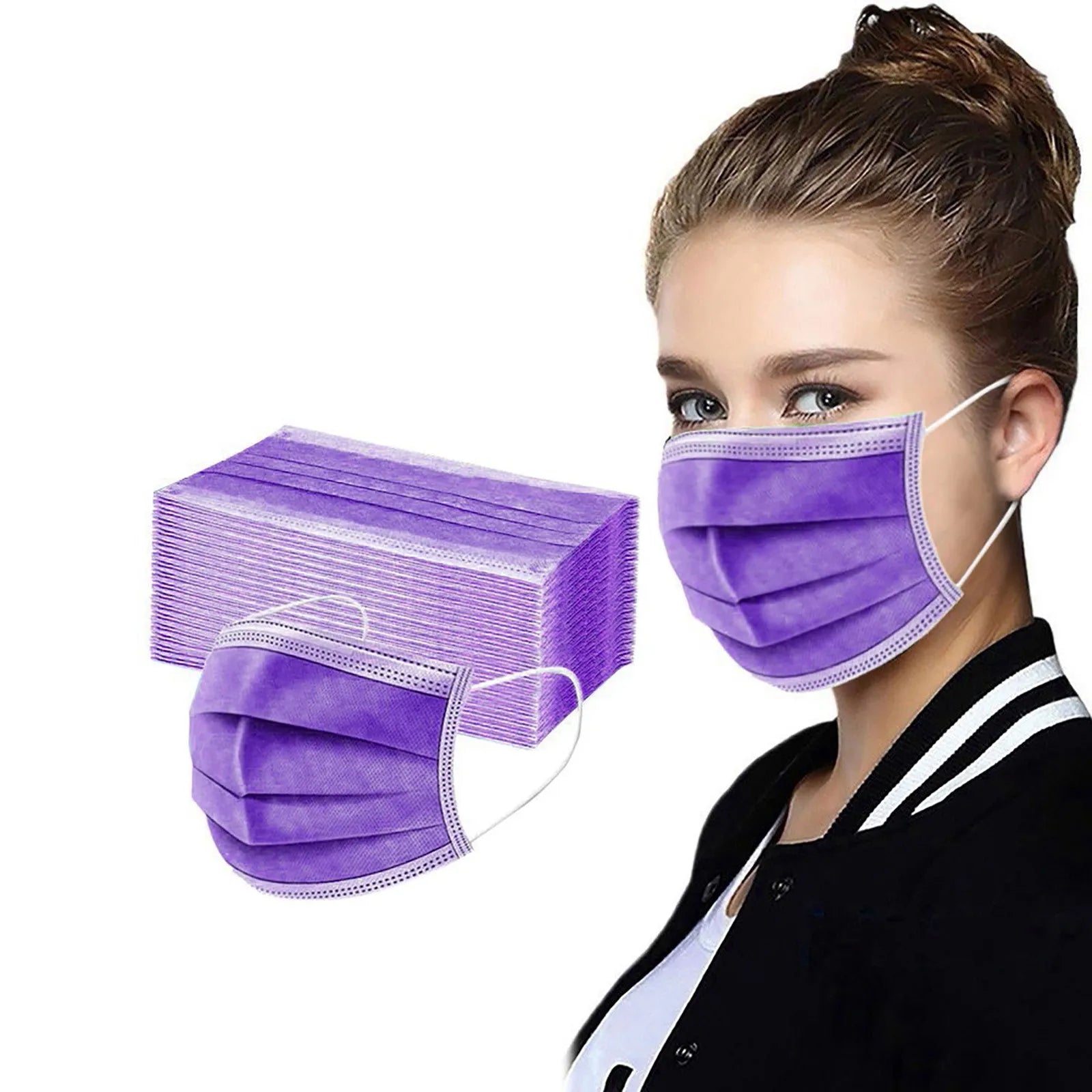 50pcs Women Man Solid Disposable Face Mask 3ply Ear Loop Anti-Pm2.5 Mask Fan Purple Disposable Mask Dustproof And Aesthetically
