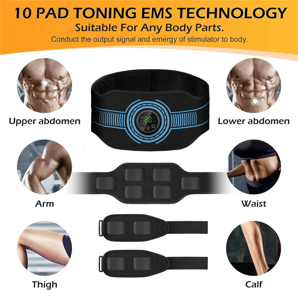 EMS Abdominal Toning Belt Abs Muscle Trainer USB ReCharge Muscle Toner Body Waist Belly Massager Weight Loss Fitness Equiment
