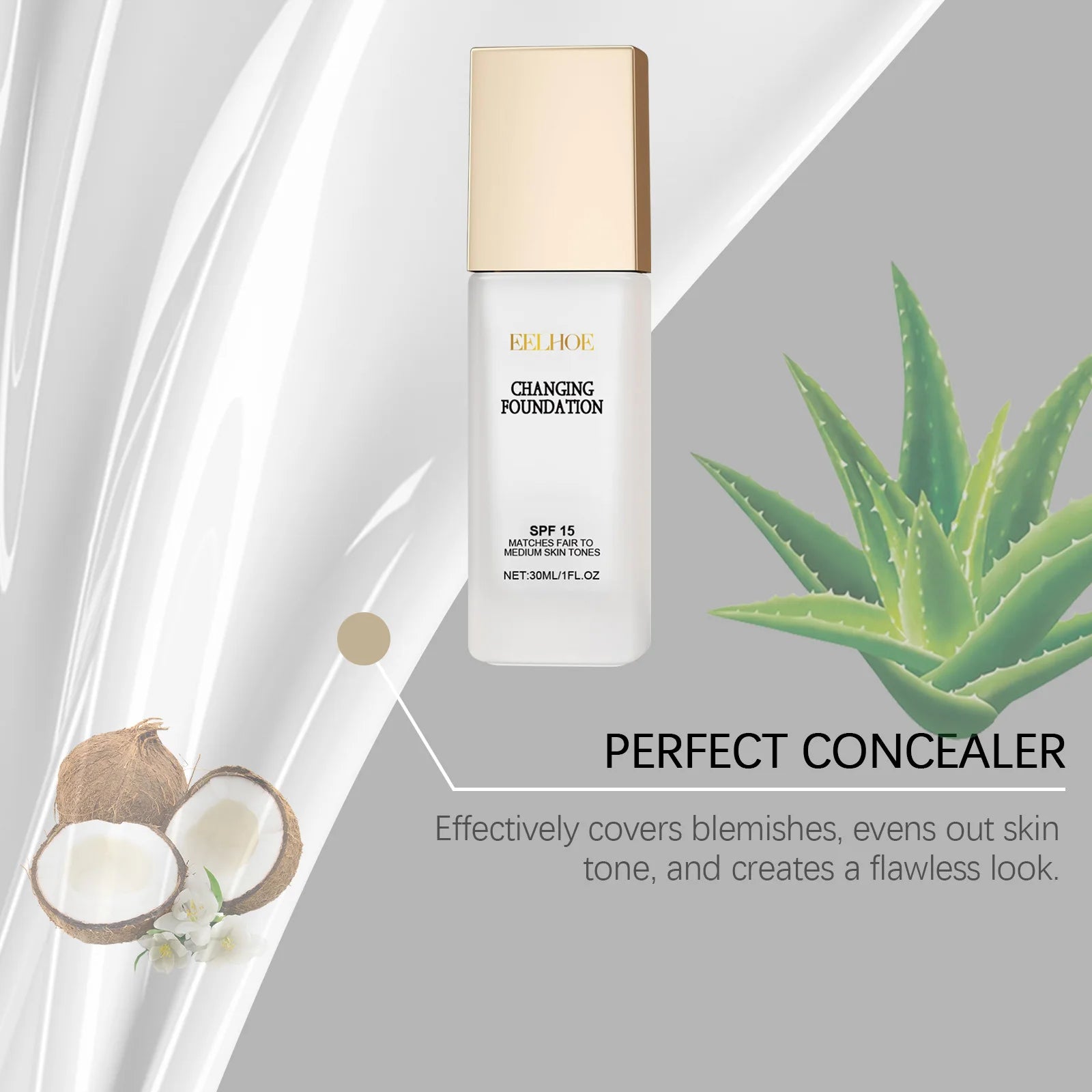 EELHOE Colour Changing Foundation Spf 15 Sun Protection Waterproof Oil Control Brighten Colour Changing Mature Skin Foundation