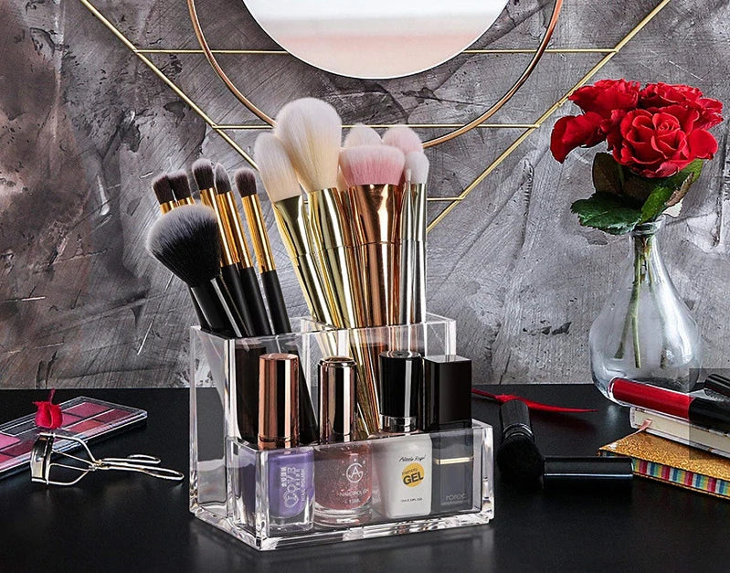 Lipstick Makeup Brush Case,transparent Acrylic Cosmetics Box Make Up Organizer Bucket,desk Pen Holder Jewelry Makeup Storage Box