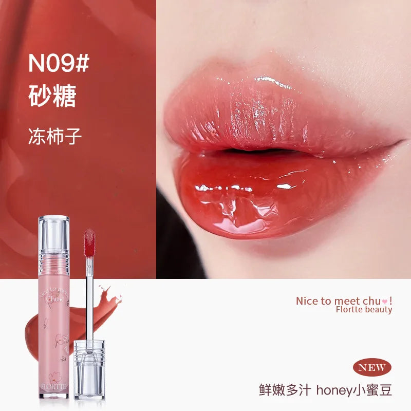 FLORTTE Glow Lip Glaze First Kiss Dew Vitamin Long-Lasting Lip Gloss Lipstick Make Up Mirror Lipgloss