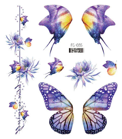 Purple Fairy Butterfly Tattoo Stickers Waterproof Eyes Face Stickers Glitters Body Art Fake Tattoos Dance Music Festival Make Up